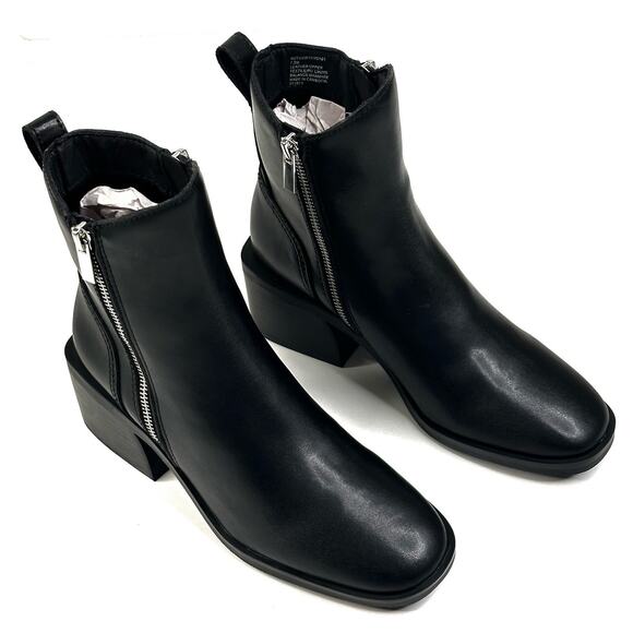 Steve Madden Ruthy Black Leather Ankle Boots Side Zip Womens Size 7.5M New $119 - Picture 1 of 13